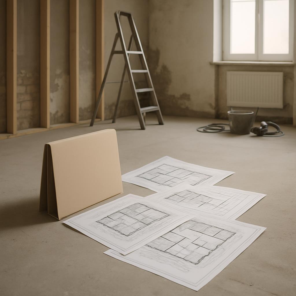 cubicle walls being built in an unfurnished room.